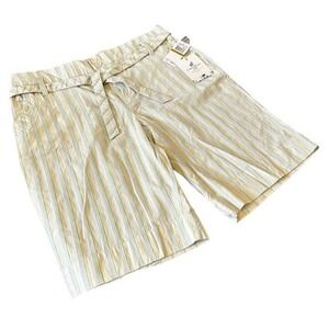 Caribbean Joe Bermuda Shorts Petite 14 100% Cotton Beige with Blue/Green Stripes